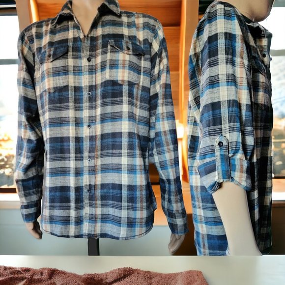 Mens BURNSIDE Flannel Plaid Button Down  Size XL - Picture 1 of 8